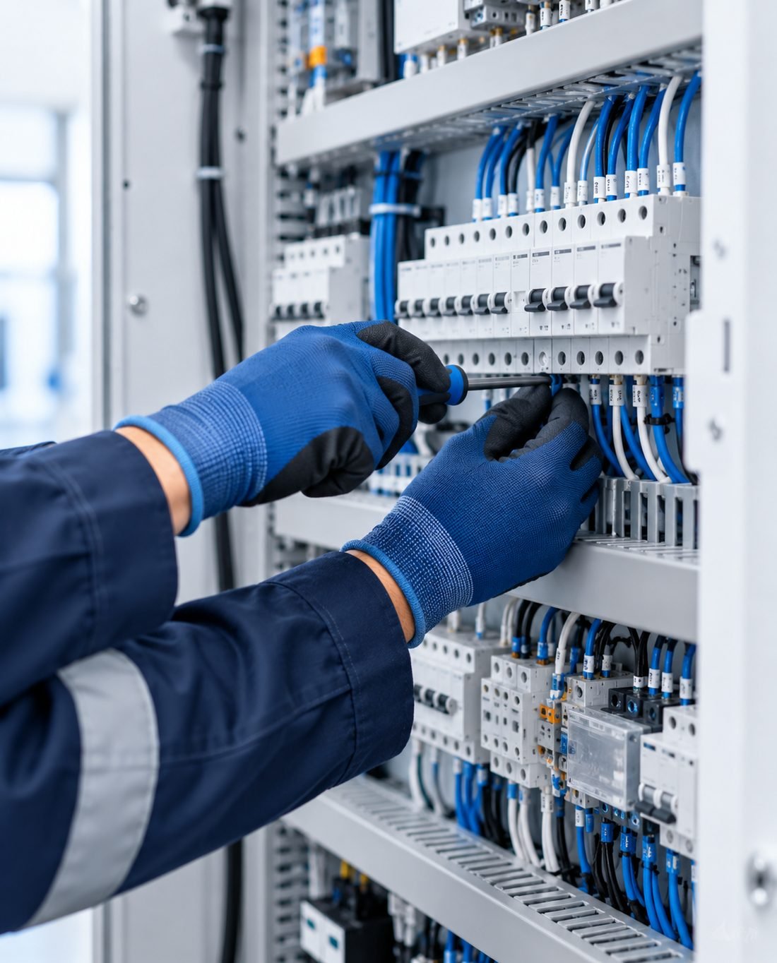 Technician wiring breakers