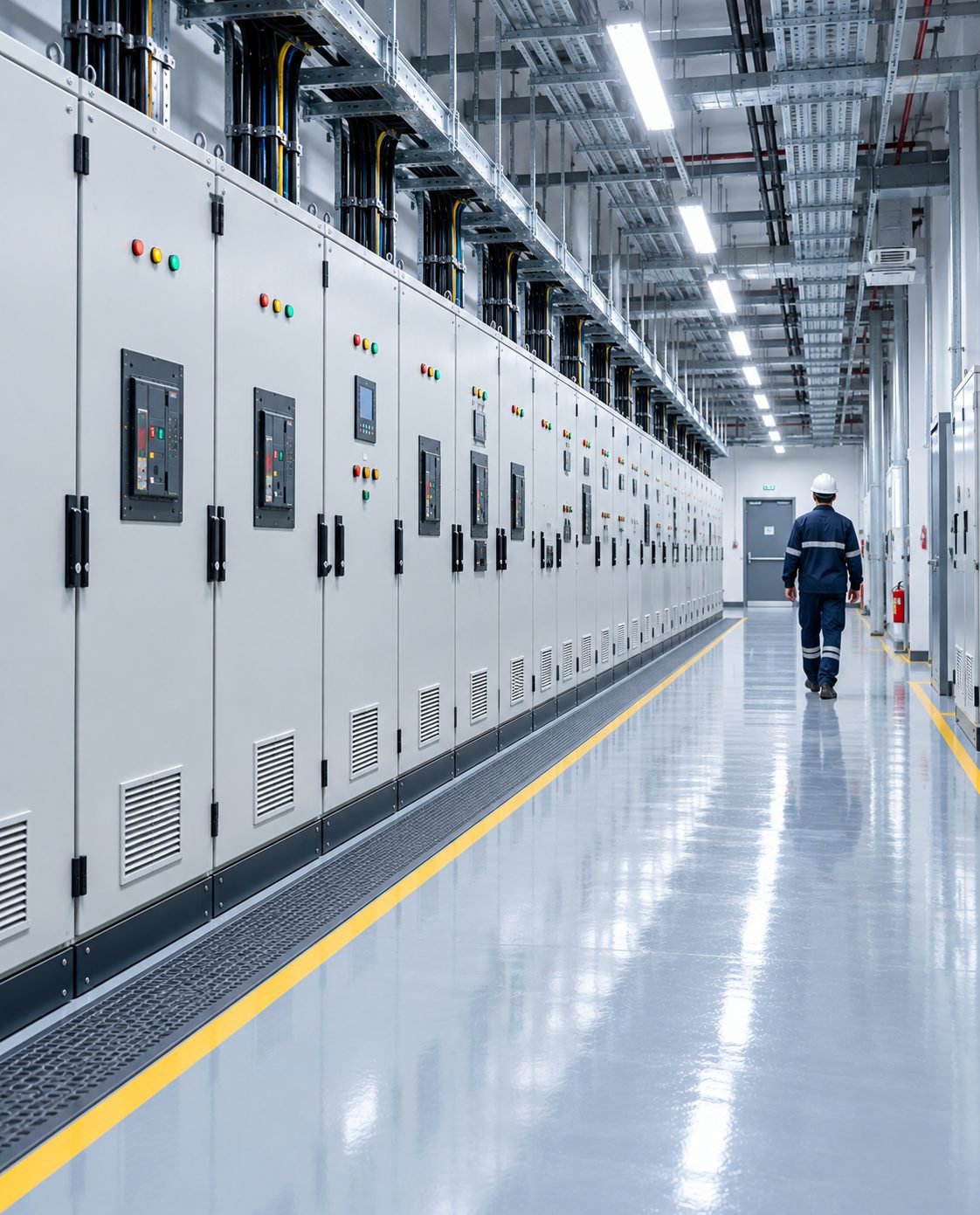 Installed switchgear line-up in an electrical room